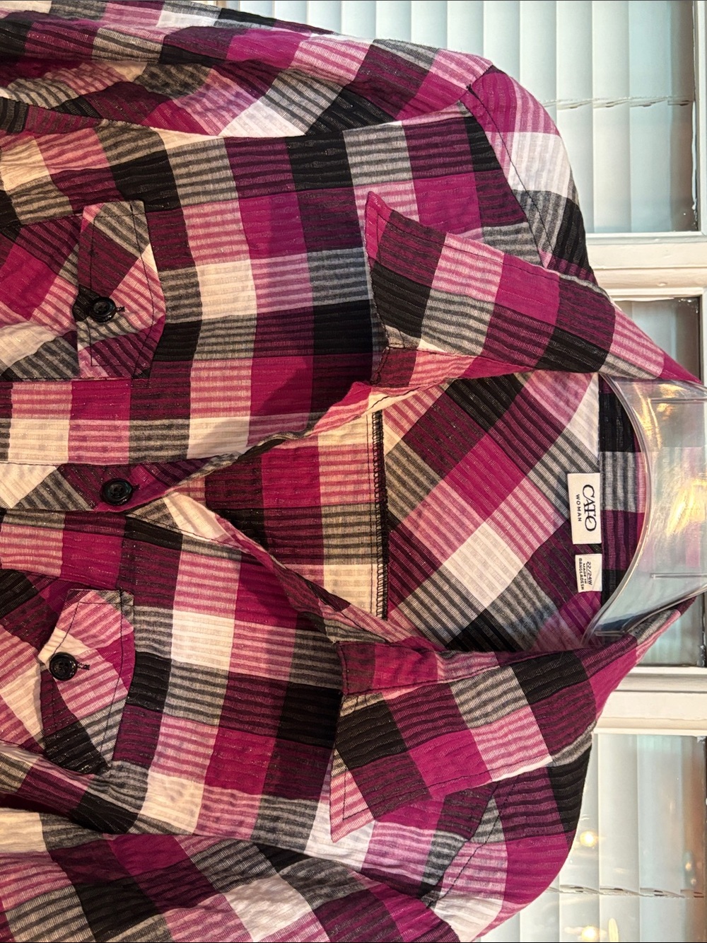 Cato Magenta, Black & White Plaid Button-Up Shirt size 22/24W - Picture 4 of 13